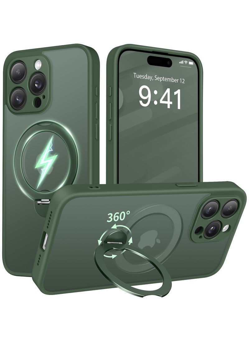 تونجيت جراب هاتف مغناطيسي لجهاز iPhone 14 Pro Max بتصميم حامل غير مرئي دوار بزاوية 360°، هيكل كامل مقاوم للصدمات والسقوط، جراب حماية شفاف عالي المتانة، متوافق تمامًا مع MagSafe، باللون الأخضر.  - Image 1