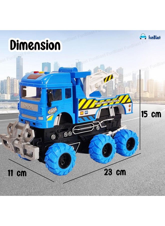 FunBlast 6 Wheel Drive Friction Powered Crane Truck Toy for Kids - Construction Toy Vehicles, Monster Towing Truck with Light & Sound for 3+ Years Children (Multicolor) - Image 2