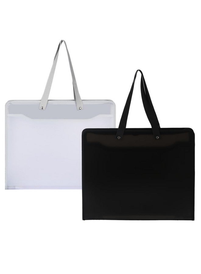 Shulaner Shulaner Plastic Art Portfolio Folder with Zipper and Handle 17 x 14 inches Large Waterproof Bag Artwork Storage Container for Drawing Sketch Photography Poster Files Document, Black and White  - Image 1