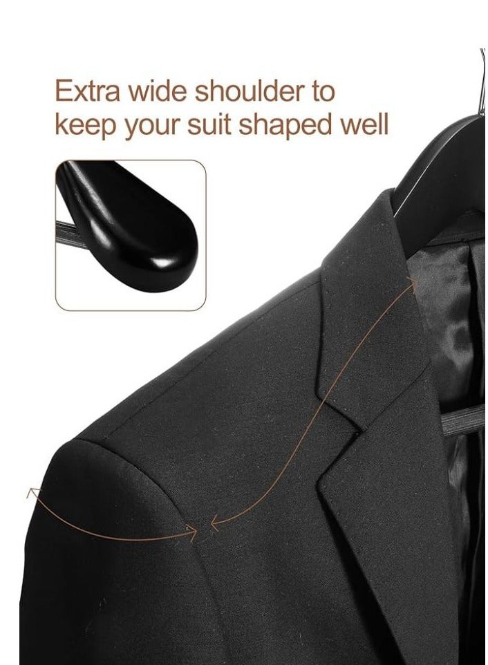 DUNISO 6 Pack Wide Shoulder Wooden Hangers，High Grade Suit Hangers，Heavy Clothes Hanger,with Non Slip Pants Bar and Smooth Finish 360° Swivel Hook，for Dress, Jacket, Suit (Black)  - Image 4
