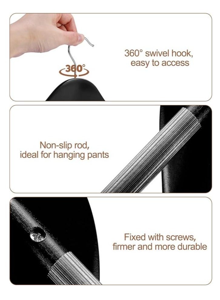 DUNISO 6 Pack Wide Shoulder Wooden Hangers，High Grade Suit Hangers，Heavy Clothes Hanger,with Non Slip Pants Bar and Smooth Finish 360° Swivel Hook，for Dress, Jacket, Suit (Black)  - Image 3