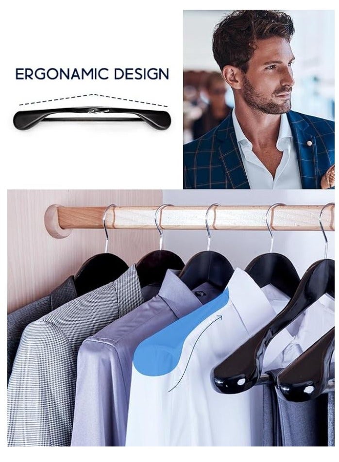 DUNISO 6 Pack Wide Shoulder Wooden Hangers，High Grade Suit Hangers，Heavy Clothes Hanger,with Non Slip Pants Bar and Smooth Finish 360° Swivel Hook，for Dress, Jacket, Suit (Black)  - Image 5