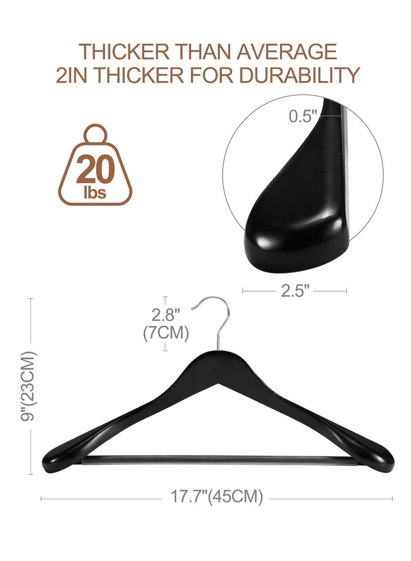 DUNISO 6 Pack Wide Shoulder Wooden Hangers，High Grade Suit Hangers，Heavy Clothes Hanger,with Non Slip Pants Bar and Smooth Finish 360° Swivel Hook，for Dress, Jacket, Suit (Black)  - Image 2