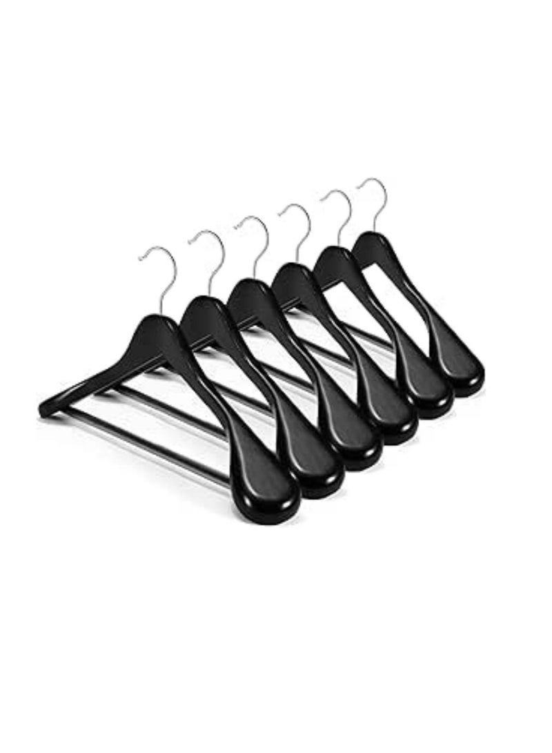 DUNISO 6 Pack Wide Shoulder Wooden Hangers，High Grade Suit Hangers，Heavy Clothes Hanger,with Non Slip Pants Bar and Smooth Finish 360° Swivel Hook，for Dress, Jacket, Suit (Black)  - Image 1