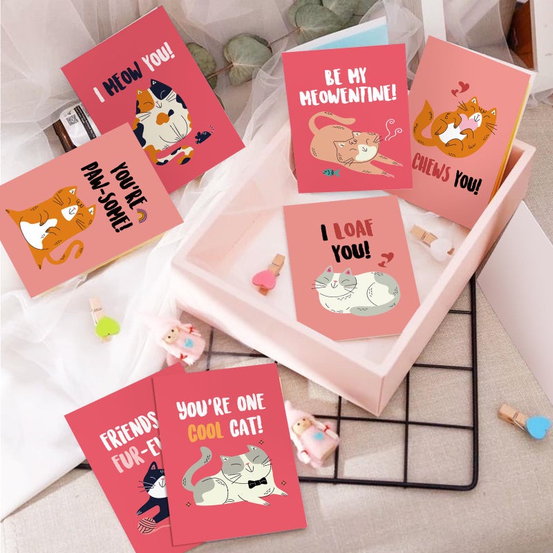 Obbyidk 24 Romantic Cat Valentine's Day Card Set, Funny Kitten Pun Note Cards Pack with Envelopes, Cute Kitty Valentines Card Bulk for Cat Lover, 4 x 6 In(8 Designs, 3 Each) - Image 3