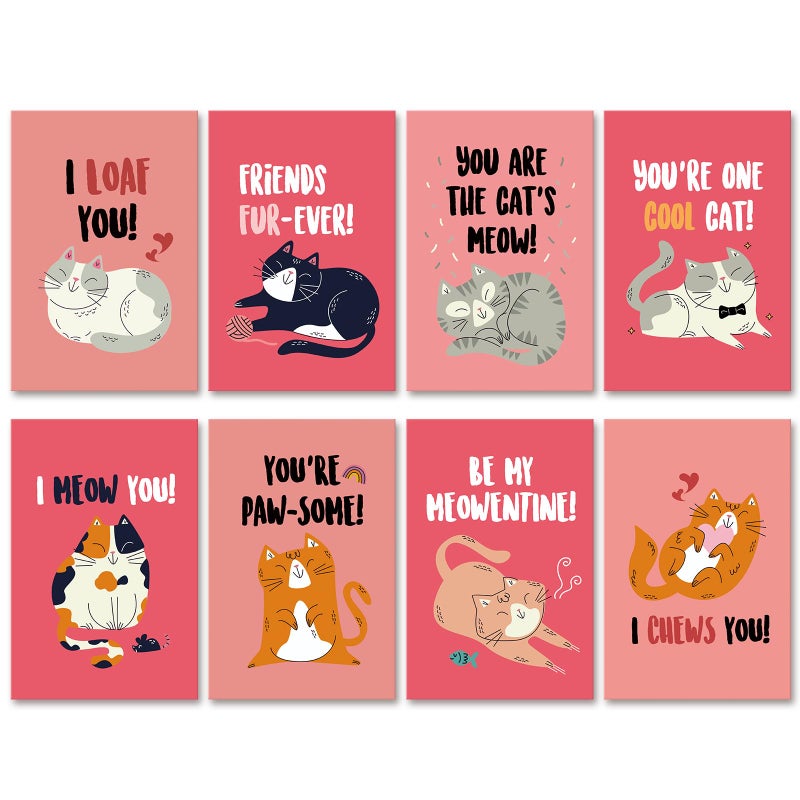 Obbyidk 24 Romantic Cat Valentine's Day Card Set, Funny Kitten Pun Note Cards Pack with Envelopes, Cute Kitty Valentines Card Bulk for Cat Lover, 4 x 6 In(8 Designs, 3 Each) - Image 1