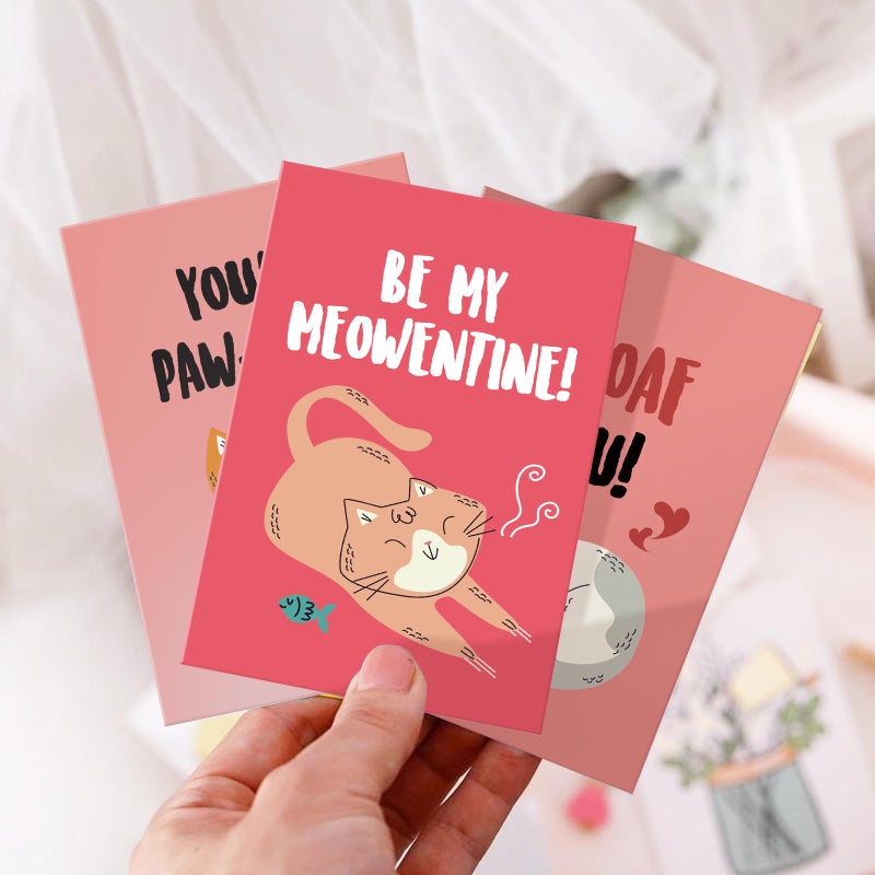 Obbyidk 24 Romantic Cat Valentine's Day Card Set, Funny Kitten Pun Note Cards Pack with Envelopes, Cute Kitty Valentines Card Bulk for Cat Lover, 4 x 6 In(8 Designs, 3 Each) - Image 5