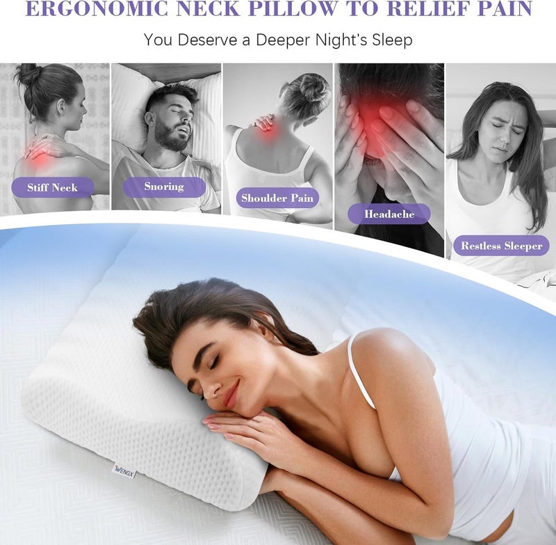 Gopz Ergonomic Contour Memory Foam Pillow | Orthopedic Cervical Neck Pillow for Sleeping | Premium Support for Neck, Shoulder & Back Pain Relief | Ideal for Side & Back Sleepers | Hypoallergenic Cover - Image 2