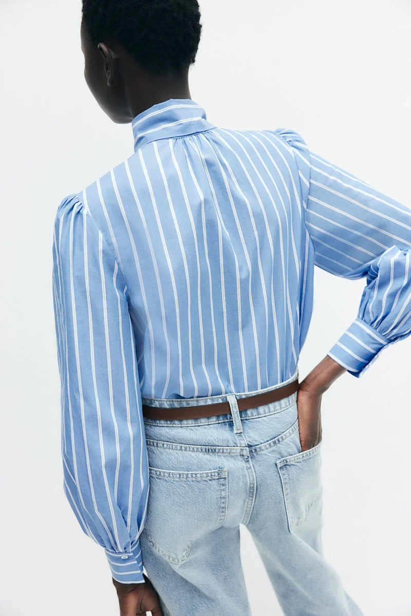 H&M Bow-collar poplin blouse