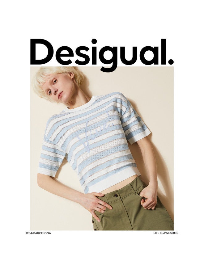 DESIGUAL oversized Striped Chain-embroidered Round Neck Women's Knitwear - Image 3
