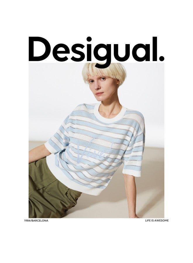 DESIGUAL oversized Striped Chain-embroidered Round Neck Women's Knitwear - Image 2