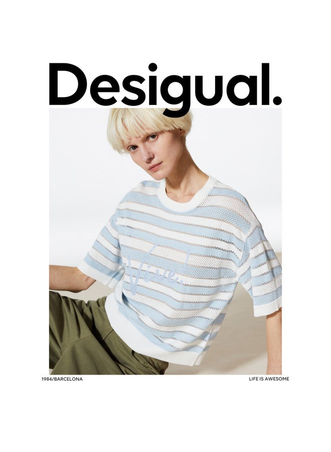 DESIGUAL oversized Striped Chain-embroidered Round Neck Women's Knitwear - Image 4