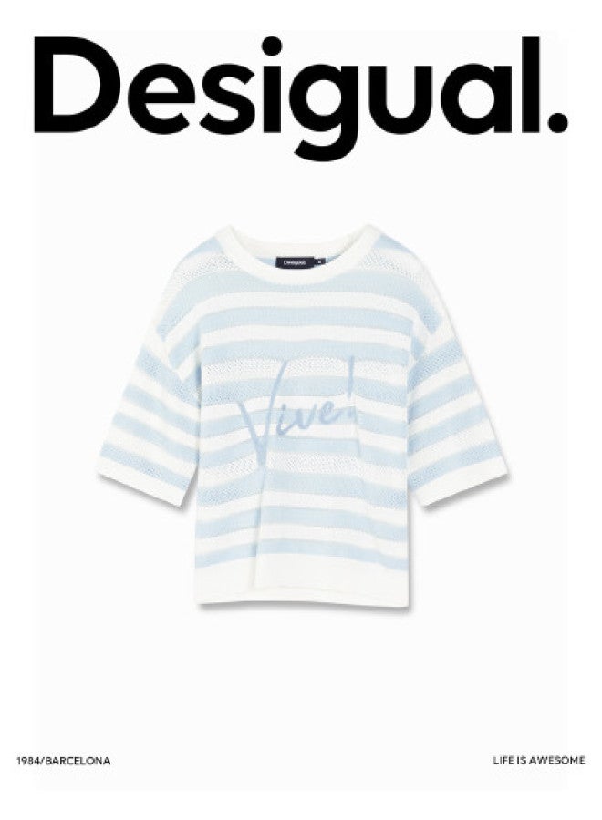 DESIGUAL oversized Striped Chain-embroidered Round Neck Women's Knitwear - Image 1