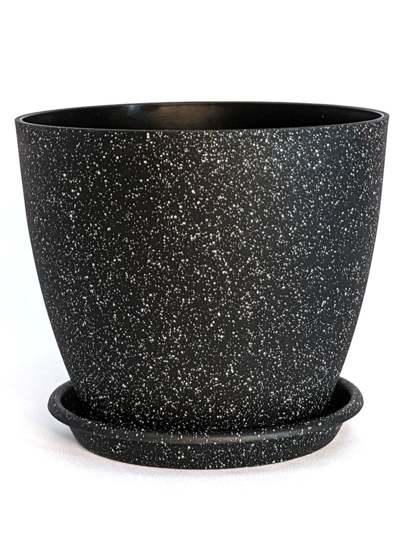 VGROW PRIME Plant Pots, Large Indoor Planters with Drainage Holes and Tray - Modern Flowerpot 4mm Thick Plastic (8 inches, black) - Image 1