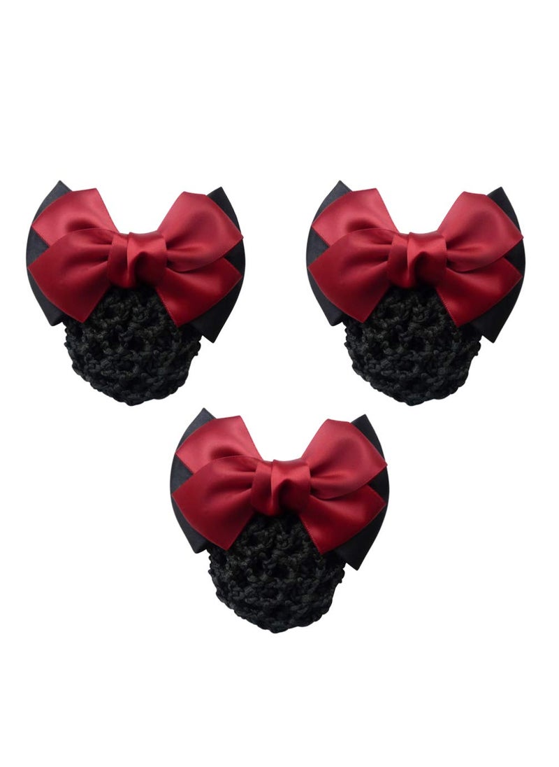 minkissy - Minkissy 3Pcs Hair Snood with Flower Clip, Bowknot Mesh Bun Cover and Headdress for Women and Girls - Office and Casual Wear - Red - Image 1