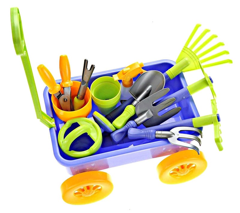 Dimple Garden Wagon & Tools Toy Set Premium 15Piece Gardening Tools & Wagon Toy Set - Sturdy & Durable - Top Yd  Beach  Sand  Garden Toy - Great for Kids & Toddlers (Garden Toy Set)  Green (Single) - Image 2
