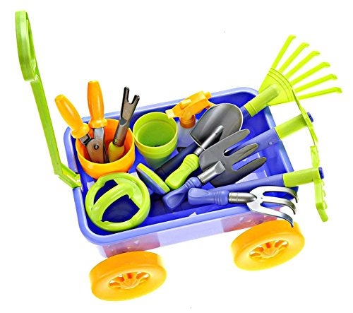 Dimple Garden Wagon & Tools Toy Set Premium 15Piece Gardening Tools & Wagon Toy Set - Sturdy & Durable - Top Yd  Beach  Sand  Garden Toy - Great for Kids & Toddlers (Garden Toy Set)  Green (Single) - Image 1