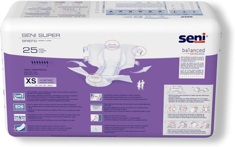 SENI Super Unisex Adult Incontinence Briefs with Tabs Size XSmall 1624 25 Count 1 Pack of 25 Heavy Absorbency Breathable Disposable Brief for Men Women - Image 4