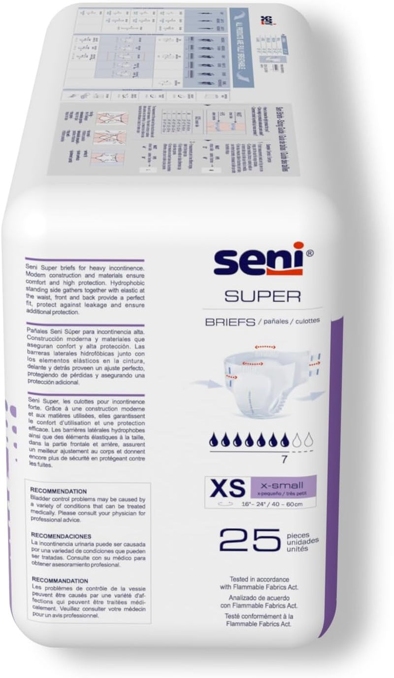 SENI Super Unisex Adult Incontinence Briefs with Tabs Size XSmall 1624 25 Count 1 Pack of 25 Heavy Absorbency Breathable Disposable Brief for Men Women - Image 2