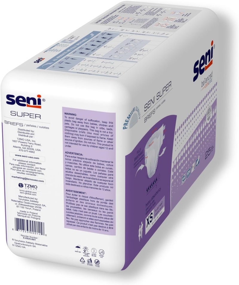 SENI Super Unisex Adult Incontinence Briefs with Tabs Size XSmall 1624 25 Count 1 Pack of 25 Heavy Absorbency Breathable Disposable Brief for Men Women - Image 3