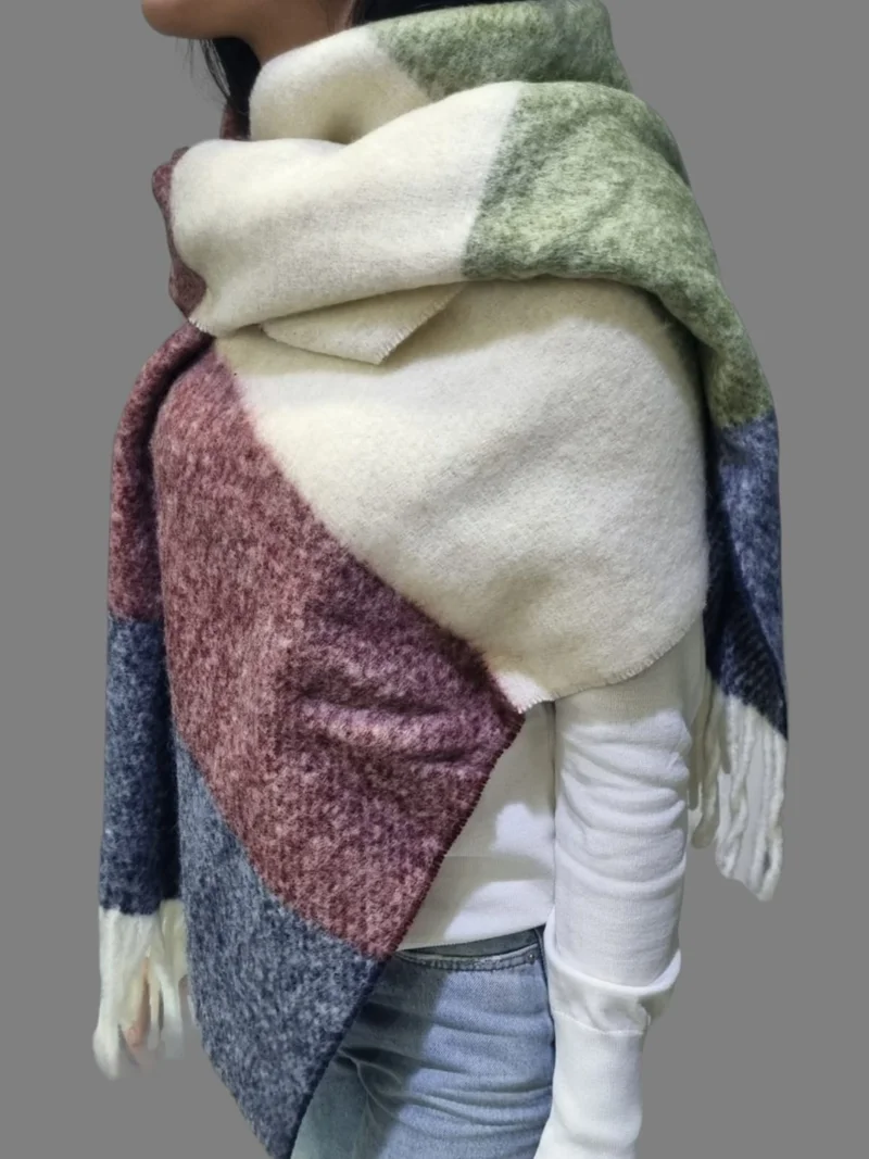 تيزجيلسين Women's Soft Wool Textured Tasseled Plaid Shoulder Shawl Scarf