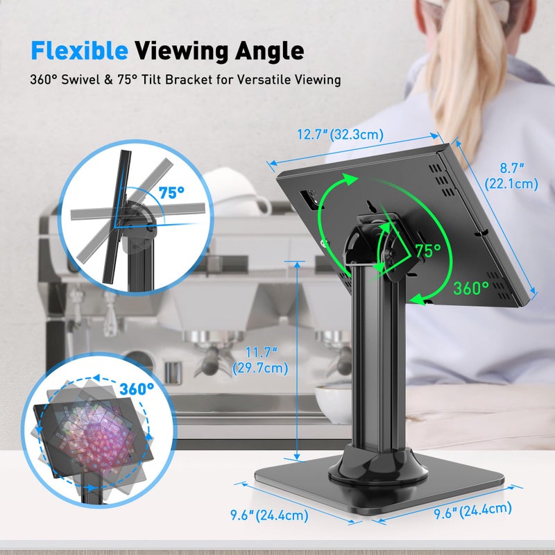 AboveTEK Anti-Theft iPad Kiosk Stand, POS iPad Security Stands, Aluminum Locking Tablet Stand with Heavy Duty Base, 360Â° Swivel & 75Â° Tilt, Retail Desk Mount for Business & Commercial Use (Black) - Image 5