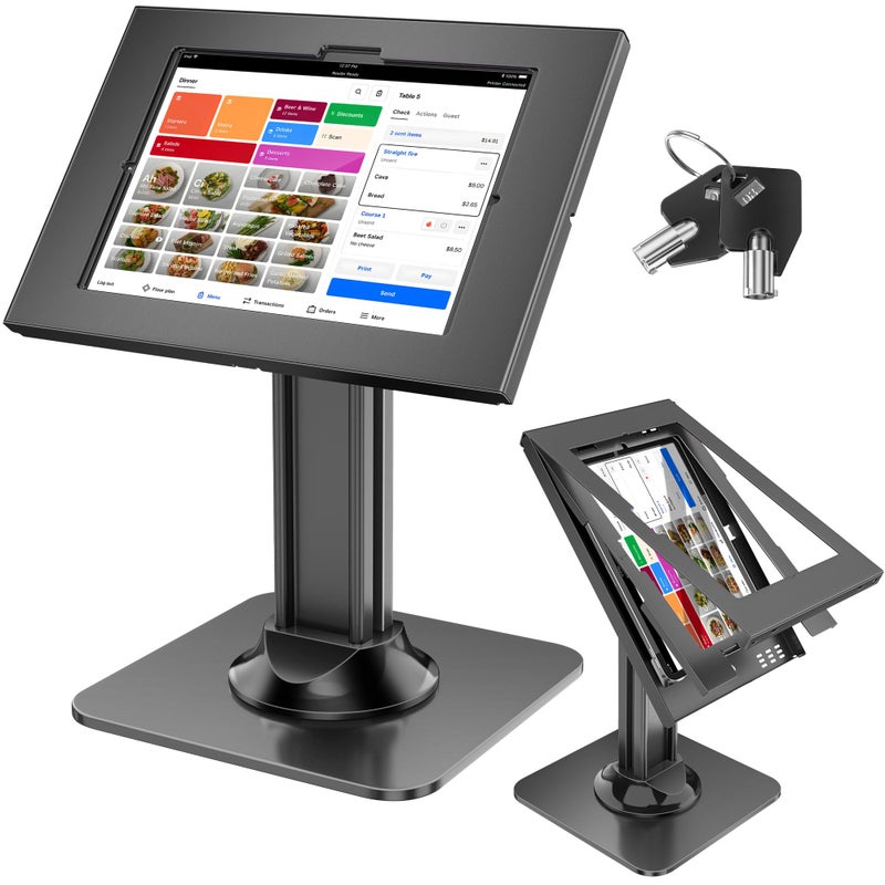AboveTEK Anti-Theft iPad Kiosk Stand, POS iPad Security Stands, Aluminum Locking Tablet Stand with Heavy Duty Base, 360Â° Swivel & 75Â° Tilt, Retail Desk Mount for Business & Commercial Use (Black) - Image 1