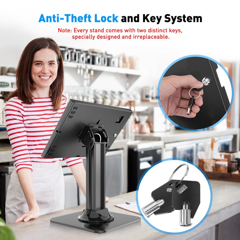 AboveTEK Anti-Theft iPad Kiosk Stand, POS iPad Security Stands, Aluminum Locking Tablet Stand with Heavy Duty Base, 360Â° Swivel & 75Â° Tilt, Retail Desk Mount for Business & Commercial Use (Black) - Image 4