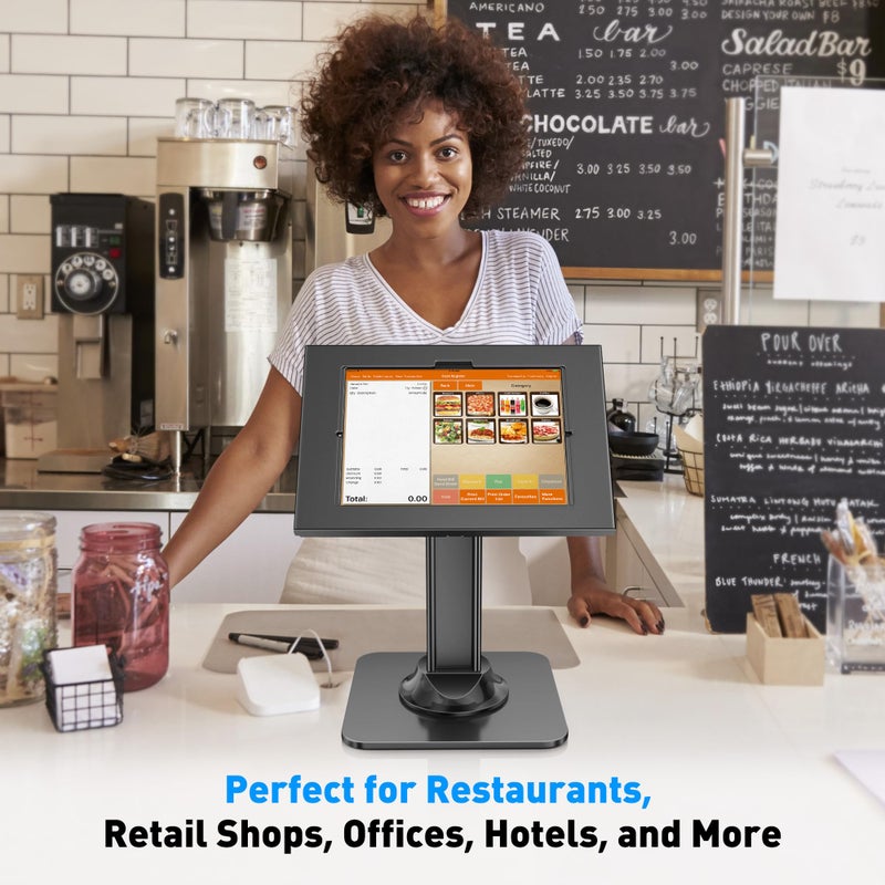 AboveTEK Anti-Theft iPad Kiosk Stand, POS iPad Security Stands, Aluminum Locking Tablet Stand with Heavy Duty Base, 360Â° Swivel & 75Â° Tilt, Retail Desk Mount for Business & Commercial Use (Black) - Image 2