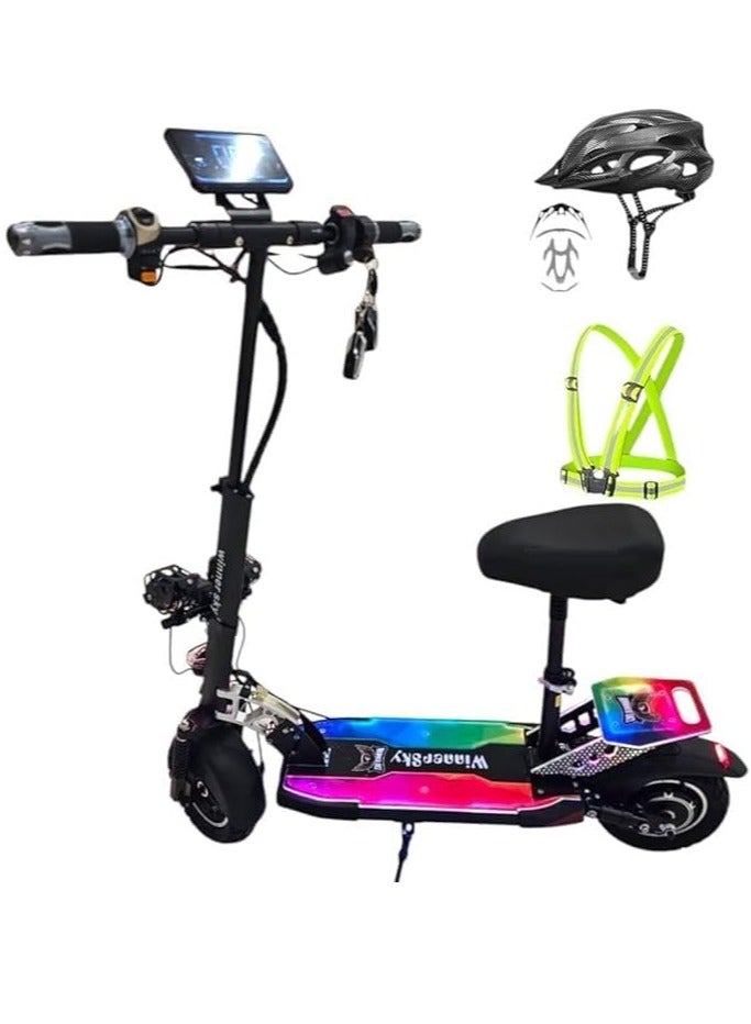 Winner Sky E10 Plus Electric Scooter 2024-1500W Motor | 25-30km Mileage | Full Foldable Design | Off-Road 10 x 2.5 Tires | Black Color | Full Colorful Lights Board - Image 1