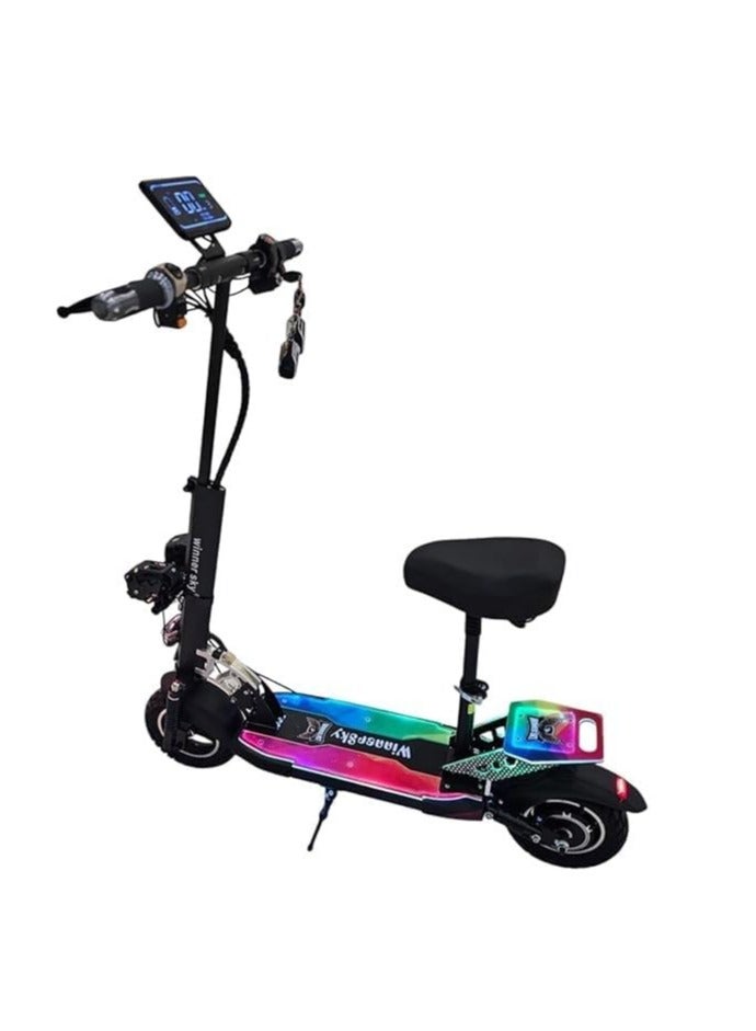 Winner Sky E10 Plus Electric Scooter 2024-1500W Motor | 25-30km Mileage | Full Foldable Design | Off-Road 10 x 2.5 Tires | Black Color | Full Colorful Lights Board - Image 2