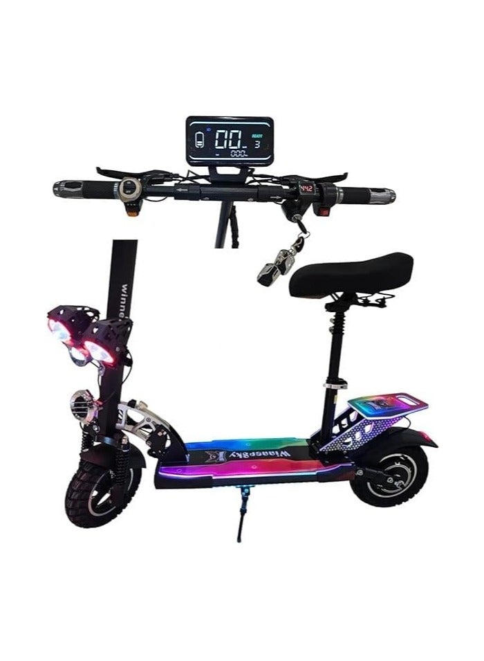 Winner Sky E10 Plus Electric Scooter 2024-1500W Motor | 25-30km Mileage | Full Foldable Design | Off-Road 10 x 2.5 Tires | Black Color | Full Colorful Lights Board - Image 4