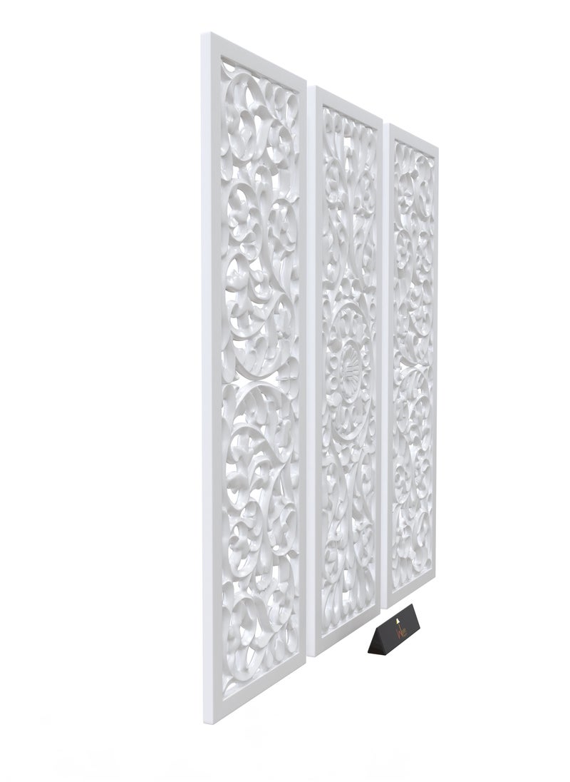 Wooden Twist Premium Wooden Decoration Hand Carved 3 Wall Panel (MDF Wood, White)  - Image 4