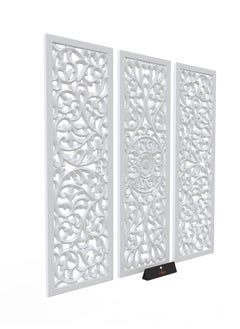 Wooden Twist Premium Wooden Decoration Hand Carved 3 Wall Panel (MDF Wood, White)  - Image 3