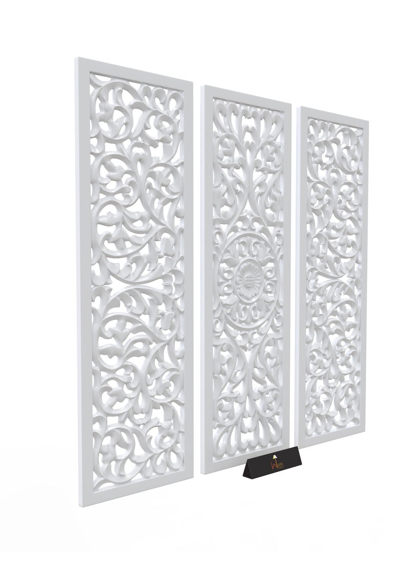 Wooden Twist Premium Wooden Decoration Hand Carved 3 Wall Panel (MDF Wood, White)  - Image 3