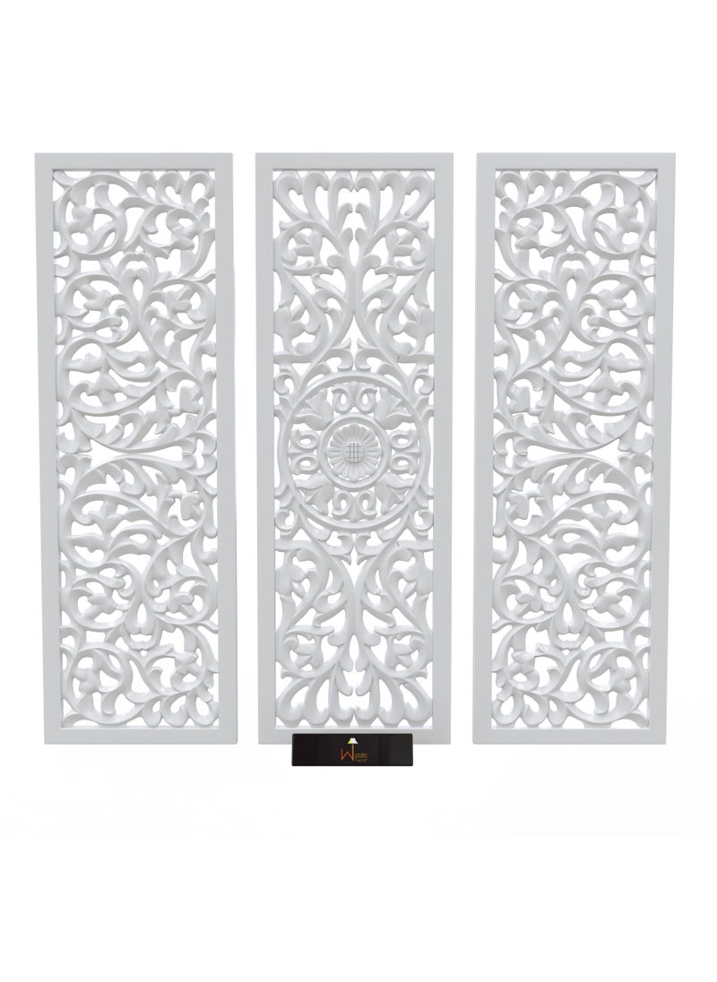 Wooden Twist Premium Wooden Decoration Hand Carved 3 Wall Panel (MDF Wood, White)  - Image 2