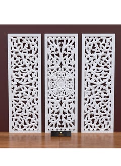 Wooden Twist Premium Wooden Decoration Hand Carved 3 Wall Panel (MDF Wood, White)  - Image 1