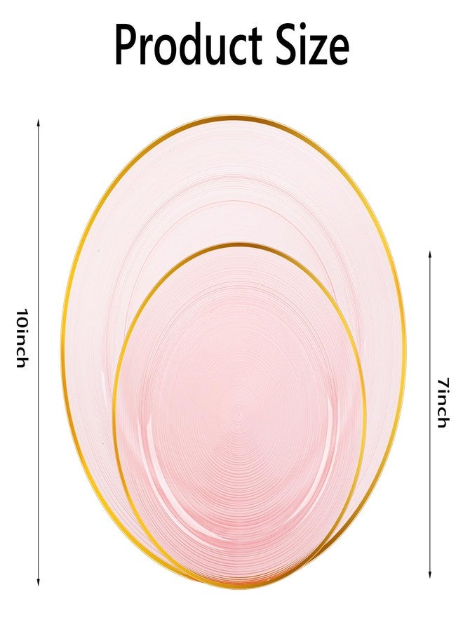 QualQuot 120PCS Pink Plastic Plates with Gold Rim, Heavy Duty Disposable Plate, Fancy and Elegant Circular Ribbed 60 Dinner and Dessert Plates for Party, Weddings - Image 2