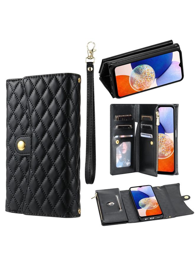 S-TOP Case For Samsung Galaxy A32 5G Zipper Multi-Card Wallet Rhombic Leather Phone Case - Image 1