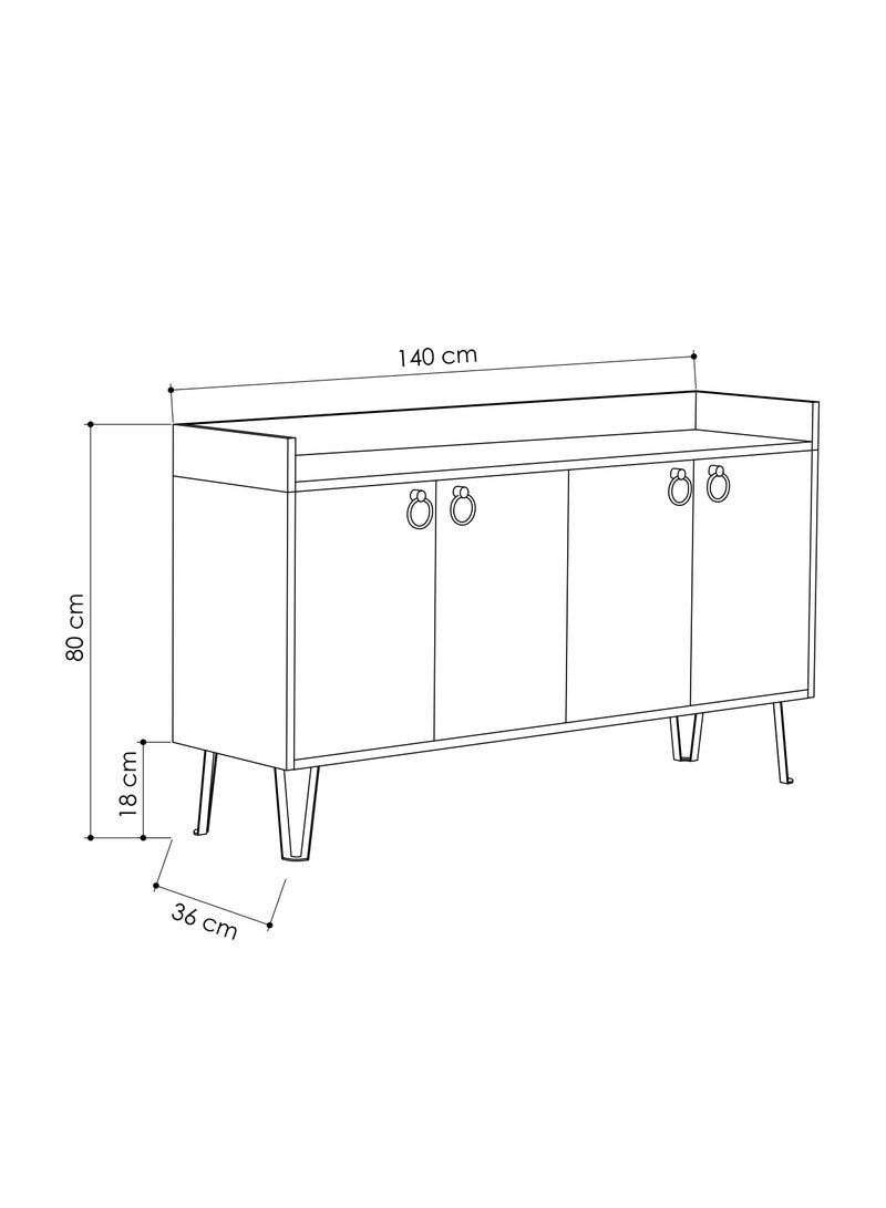 موراه خزانة جانبية عصرية من موراه هوم ديا - بأربعة أبواب وأرجل مرتفعة - خزانة تخزين لغرفة المعيشة، الصالة، غرفة الطعام، المطبخ، الرواق - ٣٦×٨٠×١٤٠ سم (رمادي غامق/موكا فاتح) - Image 4