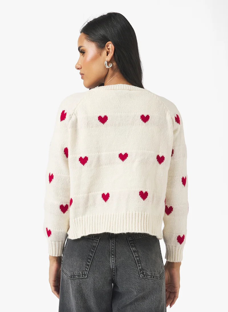 جينجر Heart Embroidered Button Up Cardigan
