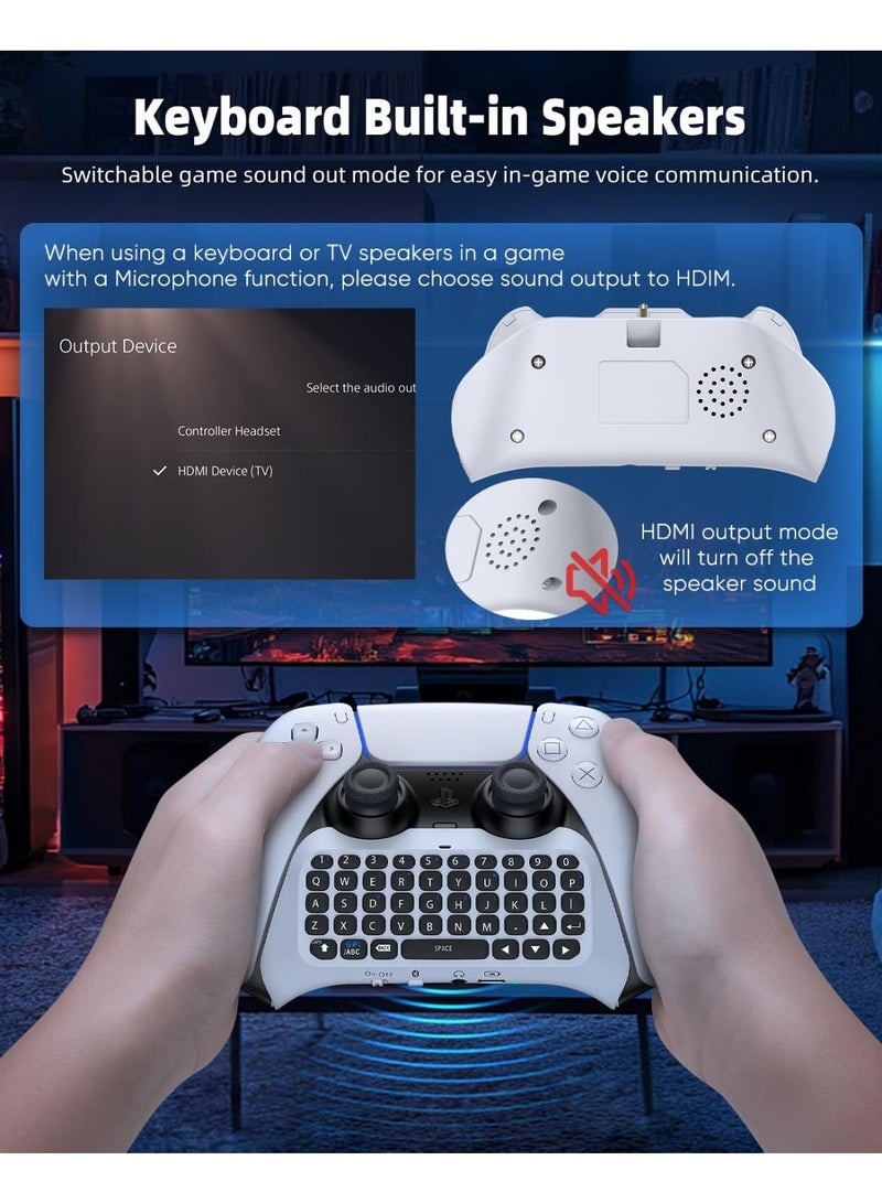 Wireless Controller Keyboard for PS5/PS5 Pro, Bluetooth 3.0Mini Portable Gamepad Chatpad with Built-in Speaker&3.5MM Audio Jack for PS5/PS5 Pro Voice Chat Board for Messaging&Gaming Live Chat (White) - Image 5