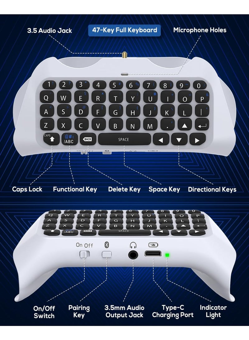 Wireless Controller Keyboard for PS5/PS5 Pro, Bluetooth 3.0Mini Portable Gamepad Chatpad with Built-in Speaker&3.5MM Audio Jack for PS5/PS5 Pro Voice Chat Board for Messaging&Gaming Live Chat (White) - Image 3