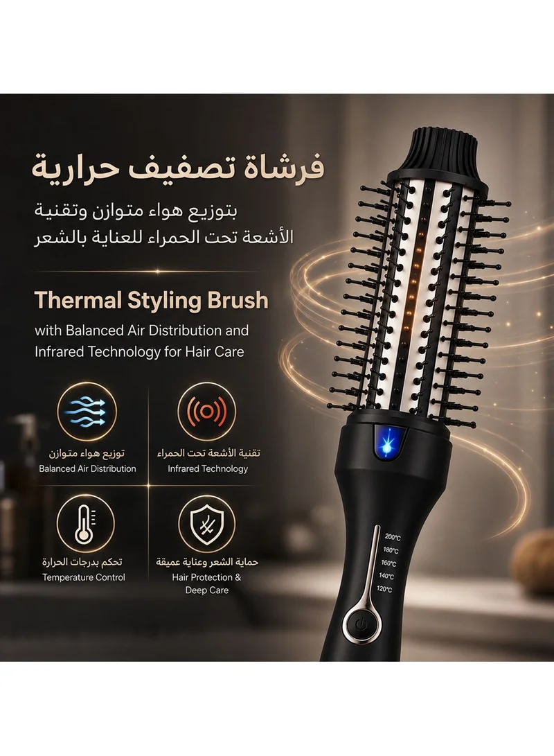REBUNE Quiet Thermal Hair Brush with Infrared Technology, 45W Power, 5 Temperature Settings, Ceramic Bristles, RE-2168