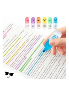 Y&D Highlighter Pens, Mini Pill Shaped for Writing Cute Face Graffiti Marker Pen, Stationery Set, School Office Supplies, Kawaii Style, Student (6 PCS)  - Image 2