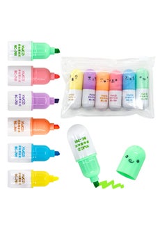 Y&D Highlighter Pens, Mini Pill Shaped for Writing Cute Face Graffiti Marker Pen, Stationery Set, School Office Supplies, Kawaii Style, Student (6 PCS)  - Image 1