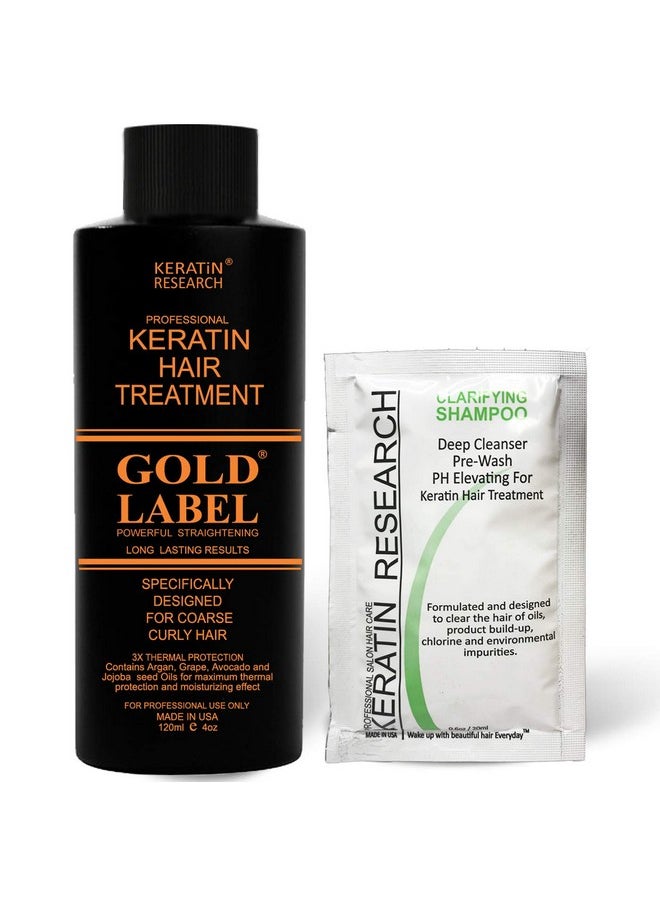 GOLD LABEL - 120Ml Professional Results Brazilian Keratin Blowout Hair Treatment With Clarifying Shampoo Enhanced Designed For All Hair Types Coarse Curly Black African Dominican Brazilian Dry Frizzy - Image 1
