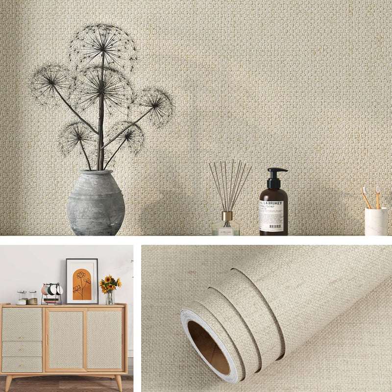 Livelynine Neutral Textured Wallpaper Peel and Stick Wall Paper for Bedroom Bathroom Living Room Removable Cream Textured Contact Paper for Cabinets Furniture Self Adhesive Vinyl Wrap 158x788