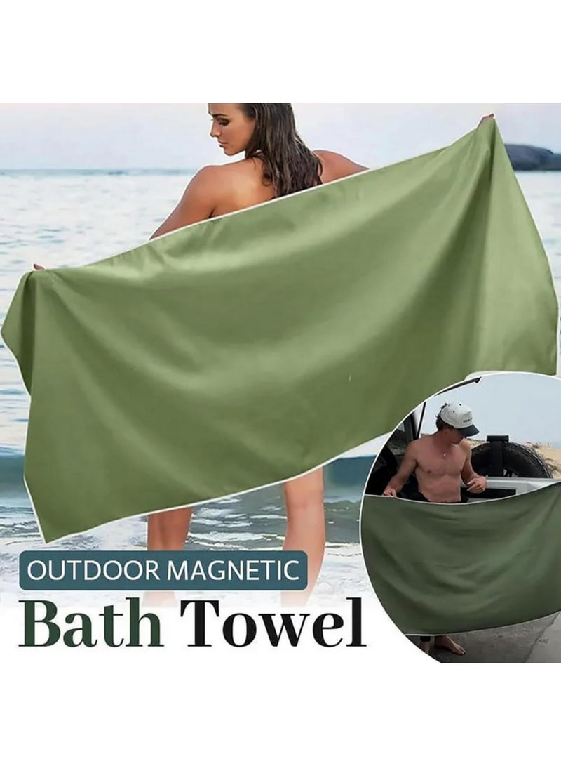 1pcs Magnetic Quick Dry Towel Microfiber Absorbent Sand Free Beach Towel with Magnetic Closure for Pool Travel Camping Portable Privacy Curtain for Changing Bathing Bathroom 190 * 76cm green - Image 5
