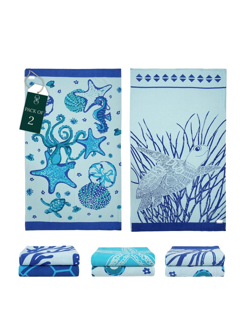 Cloud Scape Linen Coral Cotton Beach Towels Set Pack of 2, 39x71 inches, Quick Dry and Highly Absorbent Towels,STARFISH & Turtle - Image 1